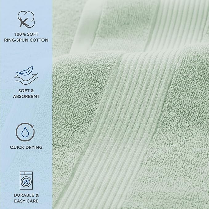 Arkwright Bathroom Hand Towels Set of 6 - (Bulk Case of 60) Super Soft 100% Cotton, 600 GSM Quick Dry & Absorbent, Luxury Bath Essentials for Hotels, Spa, Hosts, and Vacation Rentals, Eucalyptus Green