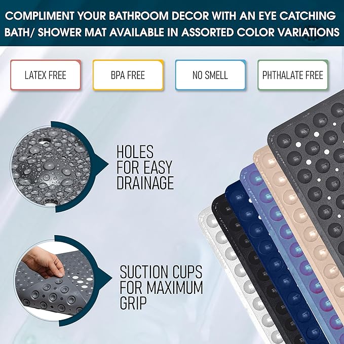 ENKOSI Square Anti Slip Shower Mat - 21x21 Clear Purple, Ideal for Elderly - No Slip, Nonslip