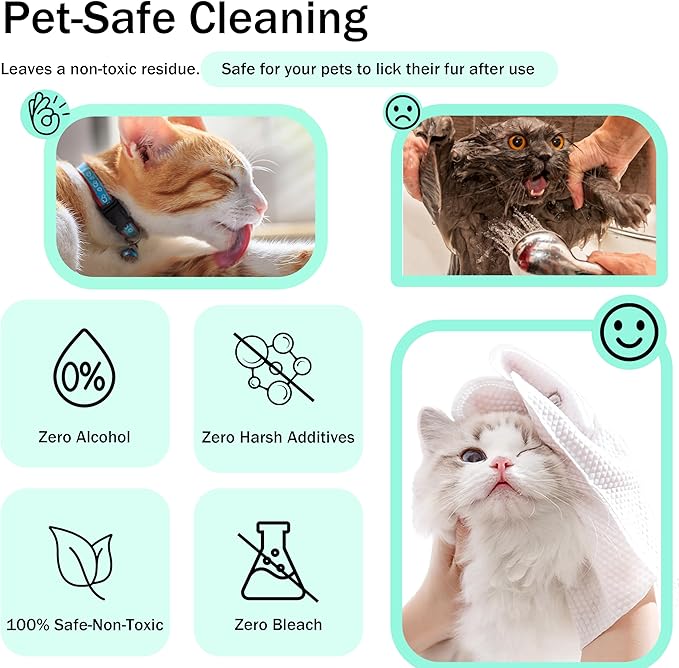 Dog Wipes Cleaning Deodorizing & Washing Gloves for Pets, Glove Wipes Pro for Dogs & Cats with Coconut Oil, Extra-Thick,Lick-Safe for Paws,Eyes,Ears&Body, Rinse-Free Waterless Bath,6PCS
