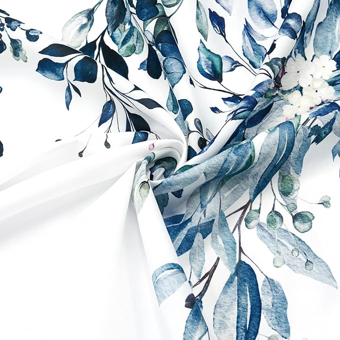 Gibelle Long Shower Curtain 72 x 78, Blue Floral Shower Curtain for Bathroom, Watercolor Plant Eucalyptus Leaves Fabric Shower Curtain Set