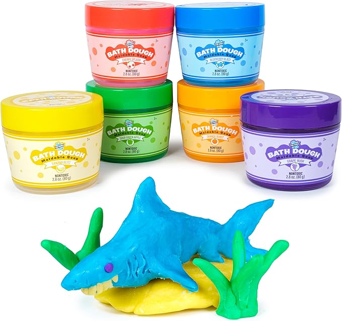 Tub Works® Bath Dough™ Moldable Kids Soap Bath Toy, Variety 6 Pack | Shape, Mold & Create Tub Art with Soapy Dough | Soft & Moldable Kids Bath Soap for Shaping | Sensory Toddler Bathtub Toys