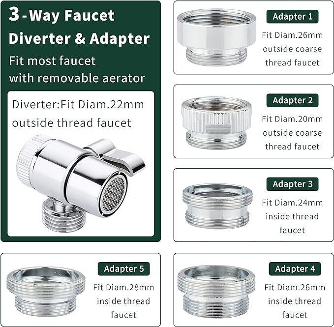 Sink Hose Shower Sprayer Attachment - Faucet Extension w/ 5 Adapters For Bathroom Bathtub, Kitchen Faucet, Utility Laundry Tub, Garden Hose Thread Spout For Delta, Moen, Kohler, American Standard