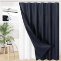 3 in 1 Shower Curtain Set, Navy Blue Waffle Shower Curtain and PEVA Liner Set with 12 Stainless Steel Shower Curtain Hooks, Waterproof Fabric Shower Curtains for Bathroom, 72 W x 72 H