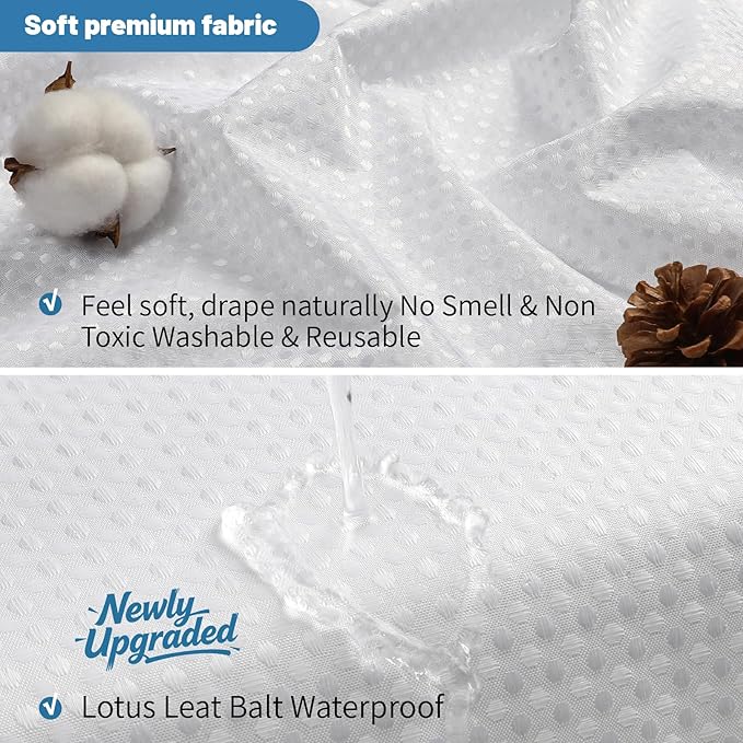 2-in-1 Waterproof Fabric Shower Curtain - No Separate Liner Needed, Hotel-Style Waffle Weave, Effortless Cleaning & Washable Bathroom Shower Curtain Set,72Wx78H,White