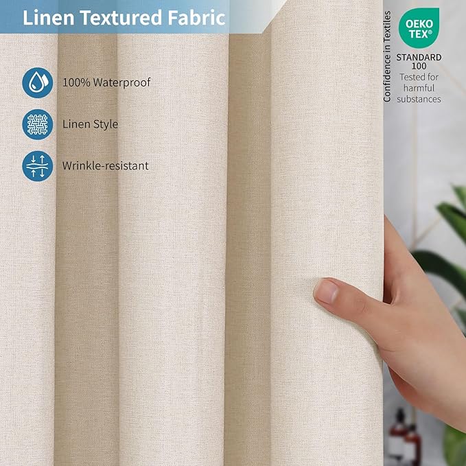 2-in-1 stall Fabric Shower Curtain or Liner,Breathable TPU & Washable,36Wx72H Narrow Linen Textured Bathroom Shower Curtain Set with 6 Plastic Hooks,Modern,36"x72" Cream