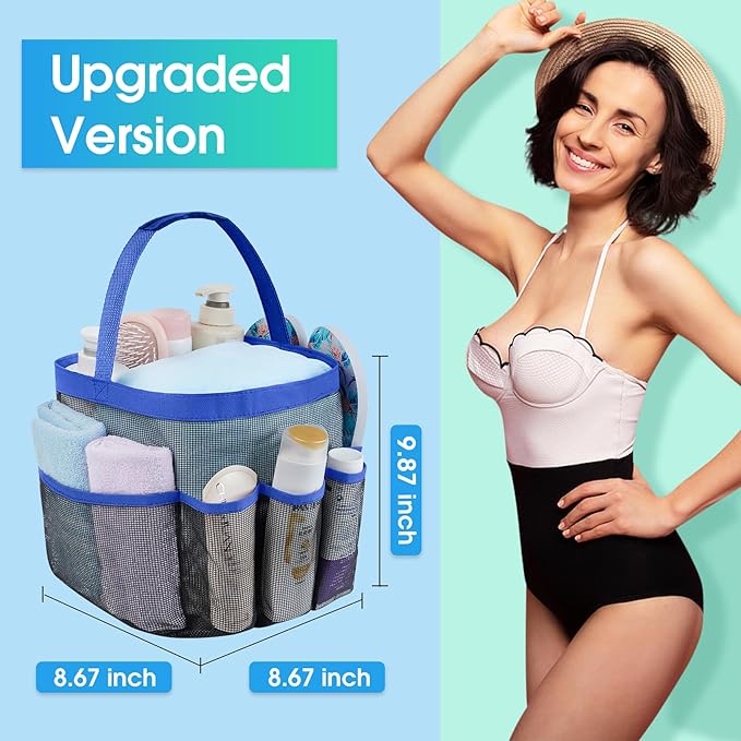 Attmu Mesh Shower Caddy Portable for College Dorm Room Essentials with 8 Pockets, Hanging Shower Caddy Dorm Basket, Quick Dry Shower Bag for Bathroom