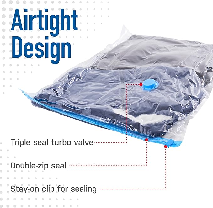 4 Pack Variety Vacuum Storage Bags for Comforters, Blankets & Clothes – Vacuum Sealed Compression Bags with Hand Pump – Space Saver Storage Bags for Bedding, Moving, Travel & Organization (2L & 2XL)