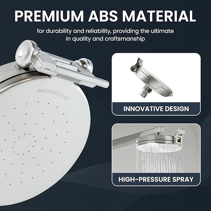 Shower Clear-The World’s Only Cleanable Shower Head with Patented Open-Clean Design to Reduce Moisture and Buildup, High Pressure Flow, Universal Fit -Nickel (1.1 lbs, 5.5 inches)