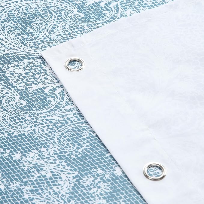 Chantilly Lace Shower Curtain - Heavyweight Polyester, Storm Blue to White Ombre Design, 72" W x 72" H
