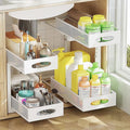 Under Sink Organizer, 2-Tier Pull Out Cabinet Organizer with Adjustable Height, Use in Kitchen Bathroom Cabinet and Countertop Storage, White, 2-Pack