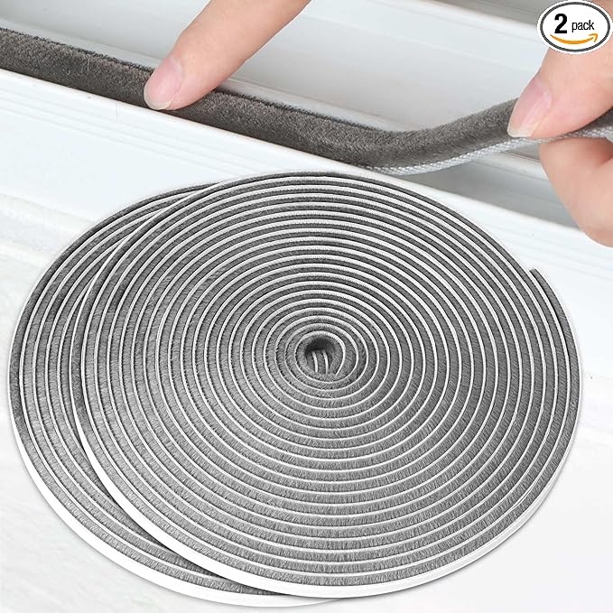 2Pack MILEQEE Door Brush Seal, 66Feet Total, Felt Pile Weather Stripping for Doors, Weather Strip for Windows Cabinet, Self Adhesive Draft Blocker, Dust Stopper Sliding Door Seal Winter, Grey 20m