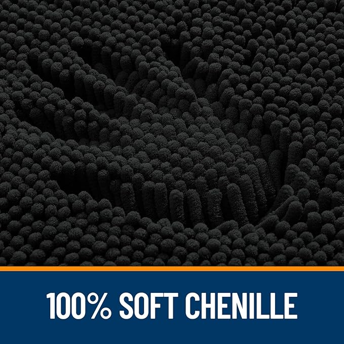 OLANLY Bathroom Rugs 47x17, Extra Soft Absorbent Chenille Bath Rugs, Rubber Backing Quick Dry, Machine Washable Bath Mats for Bathroom Floor, Tub and Shower, Home Decor Accessories, Black