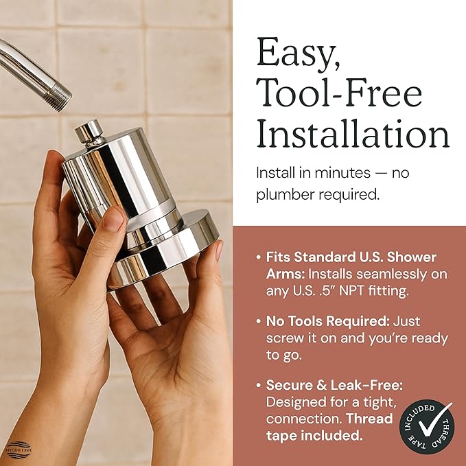 Filtered Shower Head for Hard Water | Reduce Chlorine & Heavy Metals for Improved Skin & Hair Health | High Pressure Water Softener Shower Head [Chrome]