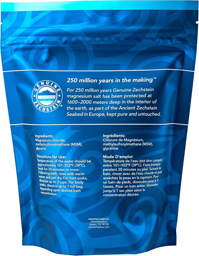 Ancient Minerals Magnesium Bath Flakes Ultra with OptiMSM – Pure Zechstein Magnesium Chloride and Organic Sulfur Bath Salts, Soothing Mineral Soak for Skin & Body, 1.65 lb