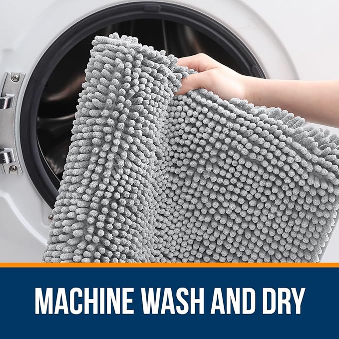 OLANLY Bathroom Rugs 45x27, Extra Soft Absorbent Chenille Bath Rugs, Rubber Backing Quick Dry, Machine Washable Bath Mats for Bathroom Floor, Tub and Shower, Home Decor Accessories, Light Grey