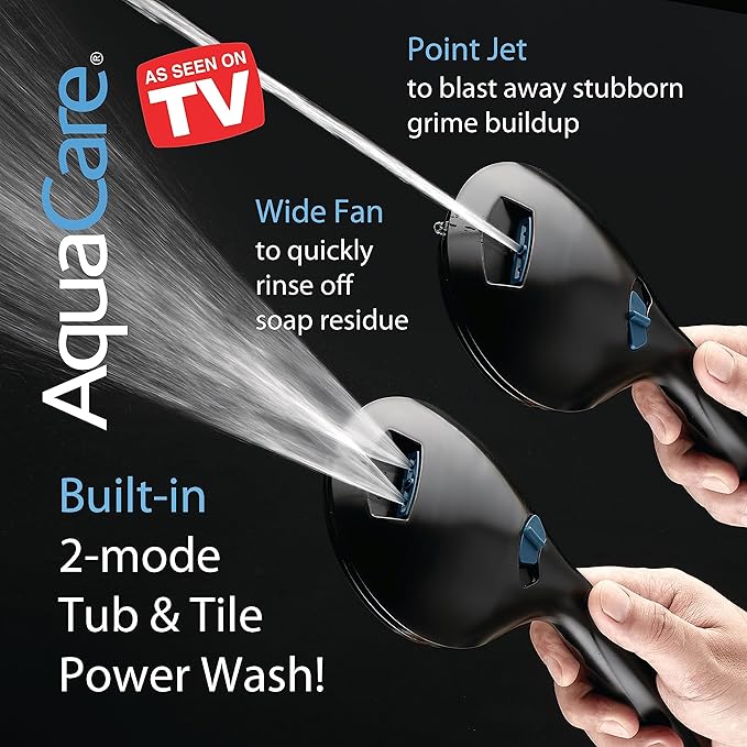 Hotel Spa AquaCare As-Seen-On-TV High Pressure Handheld & Rain 50-mode 3-way Shower Head Combo with Anti-clog Jets, 2-mode Tub & Pet Power Wash, Extra Wall Bracket, 6 ft. Hose, Matte Black