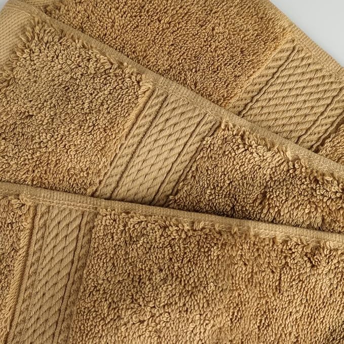 Superior Egyptian Cotton Pile Hand Towel Set of 4, Ultra Soft Luxury Towels, Thick Plush Essentials, Absorbent Heavyweight, Guest Bath, Hotel, Spa, Home Bathroom, Shower Basics, Toast