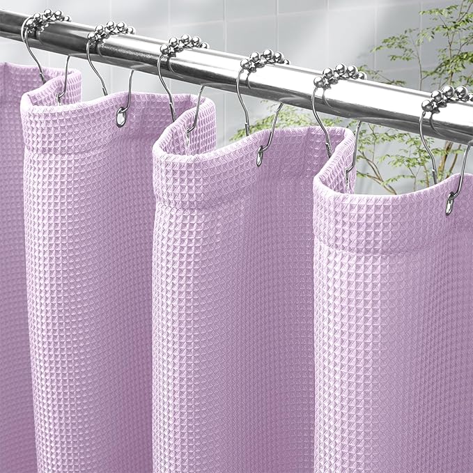 AmazerBath Light Purple Shower Curtain Waffle Textured, Lavender Shower Curtain Fabric Thick Heavy Duty 240GSM, Hotel Quality Bathroom Shower Curtains, Premium Polyester, 72 x 72 Inches