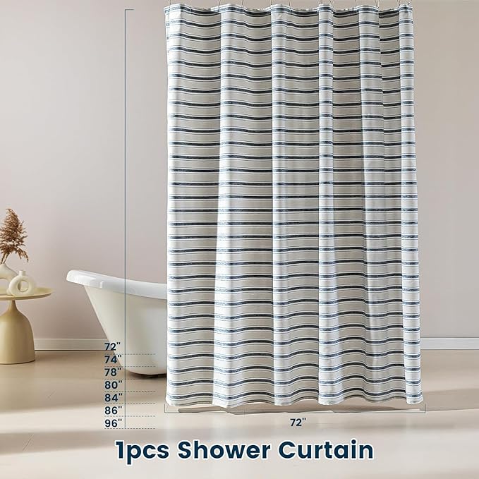 SLEEP ZONE Shower Curtain Liner, Waffle Shower Curtains for Bathroom, Heavy Duty Thick Fabric Shower Curtains - 285GSM Luxury Weighted Polyester Bath Curtain, 72" × 72" (Blue)