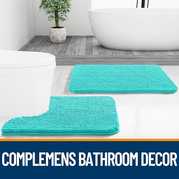OLANLY Bathroom Rugs 59x24, Extra Soft Absorbent Chenille Bath Rugs, Rubber Backing Quick Dry, Machine Washable Bath Mats for Bathroom Floor, Tub and Shower, Home Decor Accessories, Teal