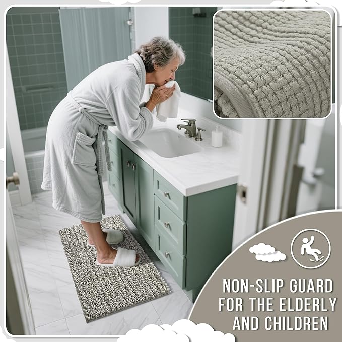 Yimobra Large Bathroom Rugs Non Slip Washable 36x24 Inch - Ultra Soft Absorbent Chenille Bath Mat, Quick Dry Shaggy Floor Carpet for Tub Shower, Sand Home Decor Accessories