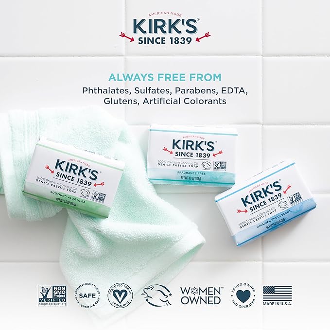 Kirk's Original Coco Castile Soap Fragrance Free 4 oz, Pack 18