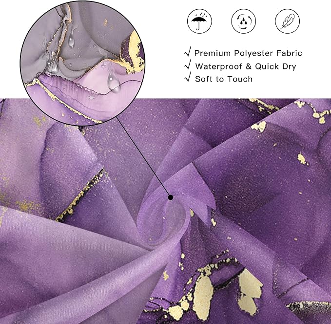Long Shower Curtain 72 x 78 Inch, Tall Abstract Marble Shower Curtains for Bathroom Decor, Modern Luxury Art Decor Ink Texture Fabric Shower Curtain Set with Hooks, Purple