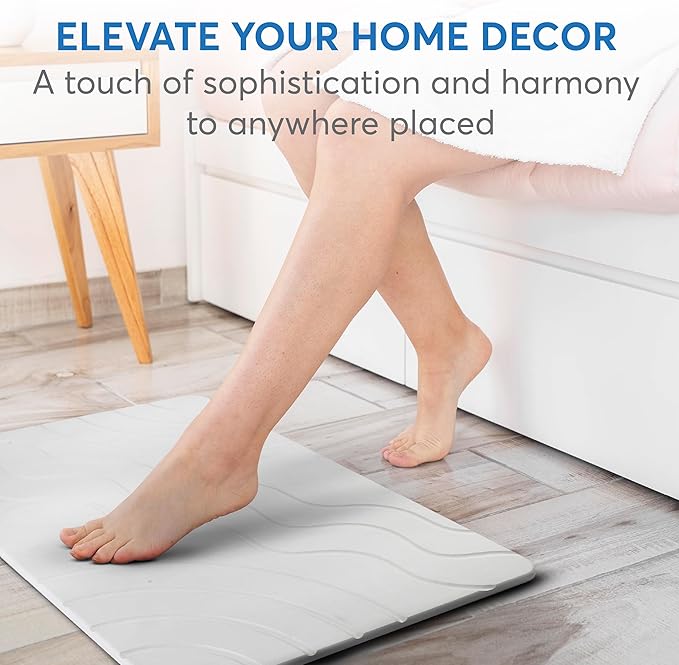 Stone Bath Mat – Quick Drying Diatomaceous Earth Bath Mat, Super Absorbent Bathroom Stone Mat, Non-Slip Shower Stone Mat, Modern Water Absorbing Bath Mat for Bathroom & Kitchen (23.6” x 15.3”, White)