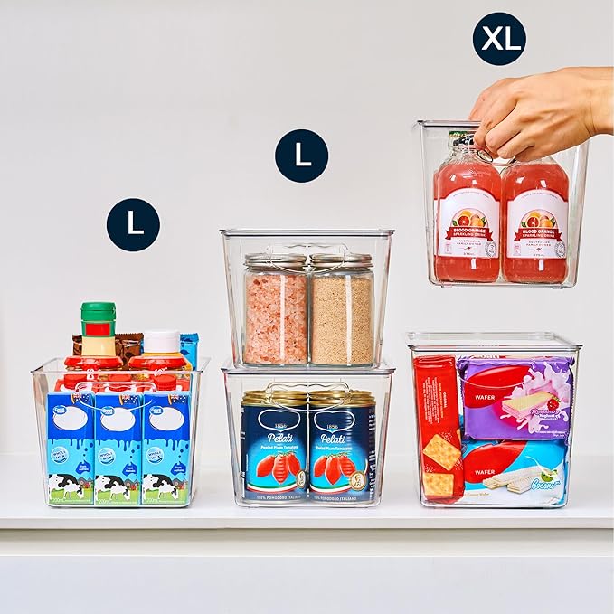 theaoo Clear Storage Bins with Lids Stackable - XLarge Plastic Containers for Pantry Organization and Storage - Perfect for kitchen,Fridge,Laundry Room,Bathroom,Garage,Closet,Cabinet Organizer -6 Pack