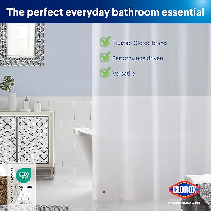 Clorox Shower Curtain Liner, Premium Heavyweight Durable Waterproof 8g PEVA for Bathroom with Weighted Magnets, Standard Size 72" x 72", Frosty 1 Pack