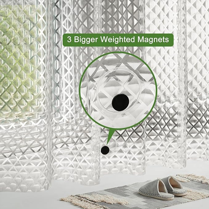 UFRIDAY 84 inch Extra Long Plastic Clear Shower Curtain Liner,Waterproof Shower Liner Transparent 3D Water Cube Bath Curtain 72x84 inches See Through Shower Curtains Liner Clear with 3 Strong Magnets
