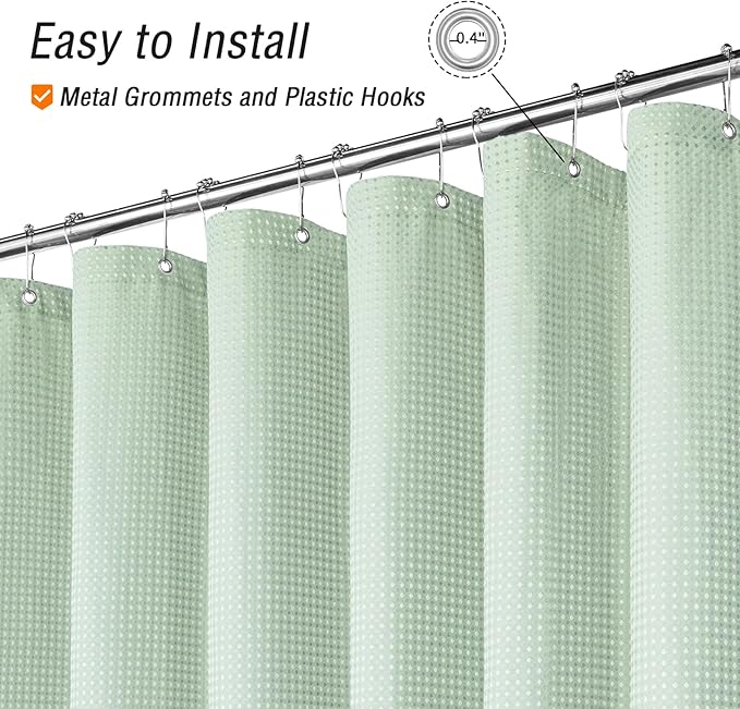 Gibelle Small Stall Shower Curtain 36 x 72, Narrow Half Waffle Weave Textured Fabric Shower Curtain for Bathroom, Water Repellent, Machine Washable, Mint Green