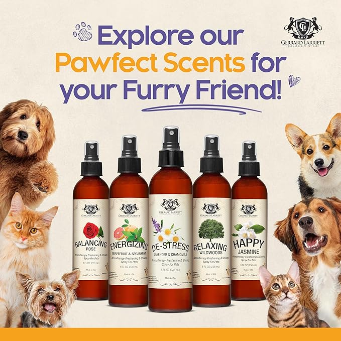 Dog Perfume Spray Long Lasting Balancing Rose 8 Fl Oz - Dog Calming Spray Scent Mist for Shining Fur, Puppy Cologne, Doggie Deodorant Fragrance Mist Pet Perfume for All Breeds by Gerrard Larriett