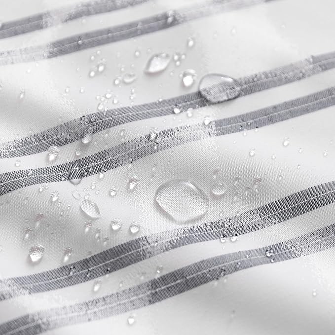 Amazon Basics Geometric Jacquard Fabric Shower Curtain for Bathroom, Lightweight, Waterproof and Washable, 72" W x 98" L, Grey Striped