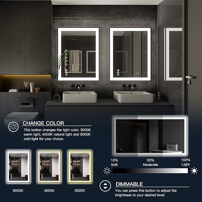 ISKM Framed LED Mirror for Bathroom 88"x38", Dimmable LED Bathroom Mirror with Lights, Anti-Fog, Front and Backlit Lighted Mirror 3-Colors, Shatterproof, Memory Function