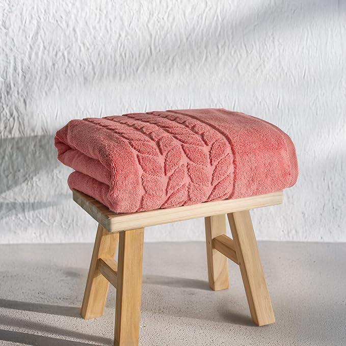 BAGNO MILANO Organic Turkish Cotton Bath Towels, Luxury Jacquard Collection, Certified Organic Highly Absorbent, Soft-Plush Towel Set (Coral Red, Bathsheet)