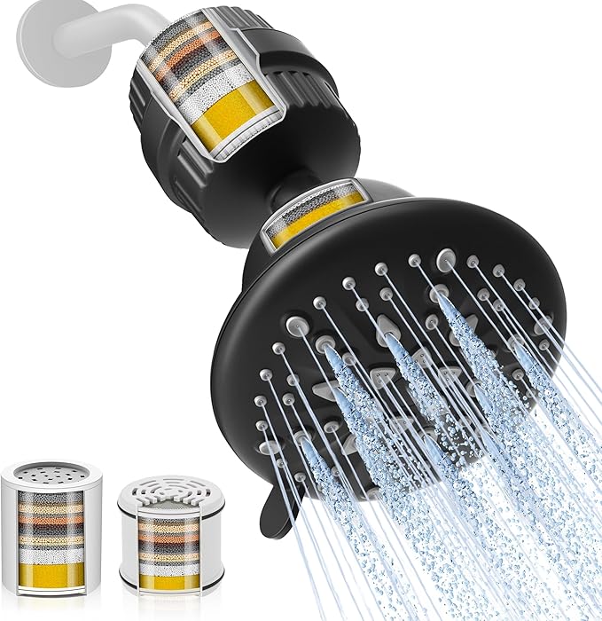 Cobbe Luxury Double Filtered Shower Head, High Output 16+20 Stages – 99% REMOVAL Shower Filters for Hard Water Removes Chlorine and Harmful Substances, 7-Model Setting Spray, Black