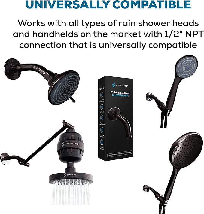 SparkPod 6 Inch Shower Arm with Flange - Solid Stainless Steel Shower Head Extension Arm - Wall-Mounted for Fixed & Handheld Showerheads - Teflon Tape Included (Standard 6", Vintage Oil-Rubbed Bronze)