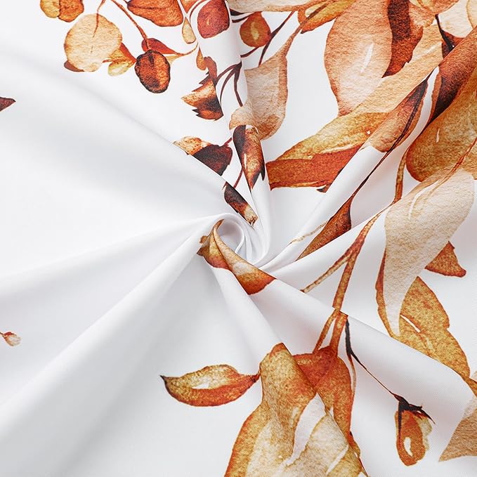 Gibelle Small Stall Shower Curtain 36 x 72, Narrow Orange Floral Shower Curtain for Bathroom, Fall Watercolor Plant Eucalyptus Leaves Fabric Shower Curtain Set