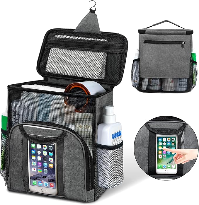 Attmu Mesh Shower Caddy Portable Dorm Tote Bag, Quick Dry Hanging Toiletry Bag, Large Capacity Shower Bag for College Dorm Room Essentials for Boys and Girls for Bath Camping (Gray)