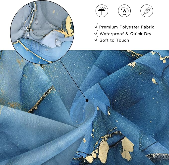 Long Shower Curtain 72 x 78 Inch, Tall Abstract Marble Shower Curtains for Bathroom Decor, Modern Luxury Art Decor Ink Texture Fabric Shower Curtain Set with Hooks, Blue