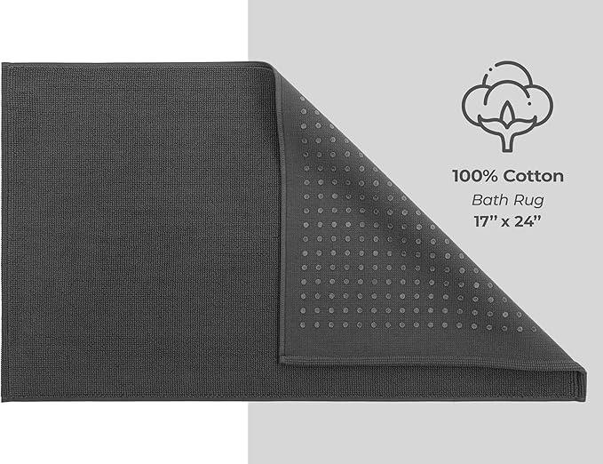 American Soft Linen Bath Rug, 17 in 24 in 100% Cotton Bath Mats Rugs for Bathroom, Slip Reducer Washable Shaggy Form Area Rugs, Gray Bath Rug
