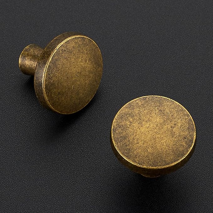 Ravinte 25 Pack Drawer Pulls 1-1/4 Inch Kitchen Cabinet Knobs Solid Round Dresser Drawer Knobs Antique Brass Dresser Knobs Drawer Knobs Simple Cabinet Hardware for Cupboard Drawer Pulls