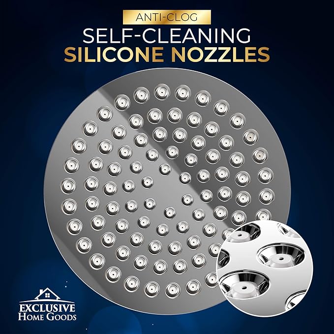 Heatsistence-Luxury Rainfall Shower Head - High-Pressure showerhead Jets, rain shower head Ant-Clog Silicone Nozzles (1.8 GPM, Deluxe Chrome)