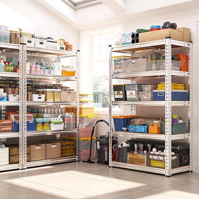 REIBII Storage Shelves 2020LBS Garage Shelving Heavy Duty Metal Shelving Adjustable 5 Tier Pantry Shelves for Garage Pantry Closet Kitchen Basement 28" W x 12" D x 59.8" H, 4 Pack