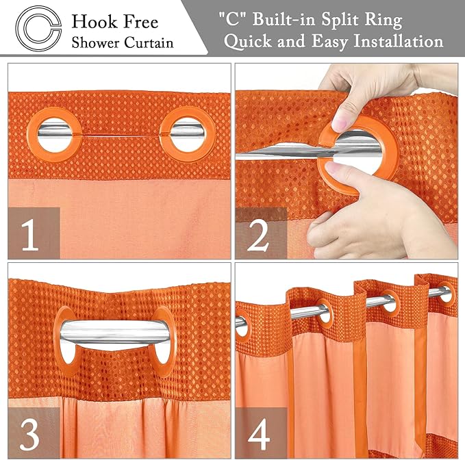 Gibelle Stall Small Shower Curtain 36x74, Waffle Weave Shower Curtain with Snap-in Fabric Liner Set, No Hooks Needed, Hotel Style with Mesh Top Window, Burnt Orange