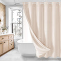 MitoVilla No Hooks Needed Extra Long Shower Curtain Liner Set, Pink 86 inch XL Heavyweight Waffle Fabric Cloth Shower Curtains Set with Snap-in Liner for Modern Luxury Hotel & Spa Bathroom Decor