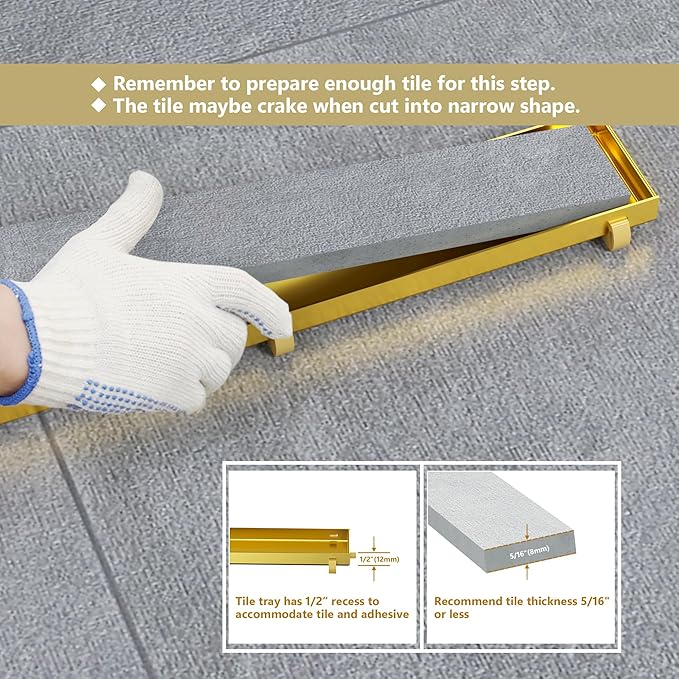 Neodrain 36-Inch Linear Shower Drain with Tile Insert Grate, Golden 304 Stainless Steel Rectangle Shower Floor Drain, Linear Drain with Leveling Feet, Hair Strainer