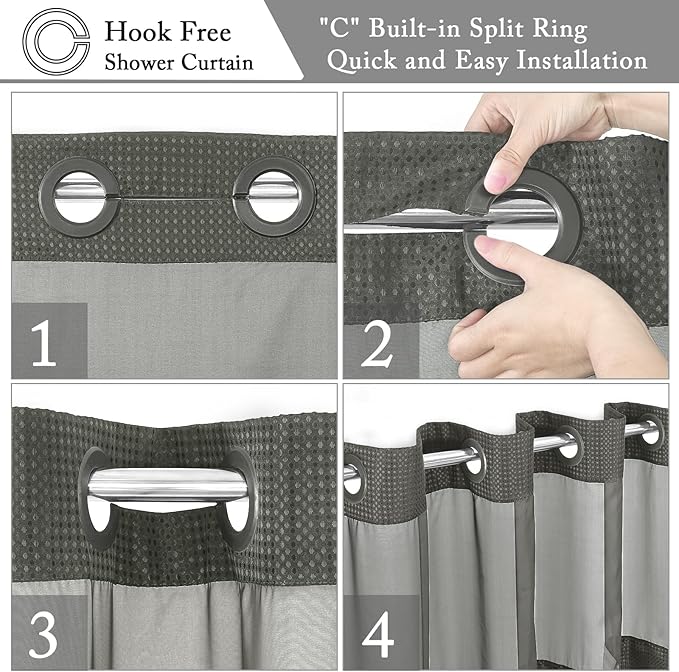 Gibelle Stall Small Shower Curtain 36x74, Waffle Weave Shower Curtain with Snap-in Fabric Liner Set, No Hooks Needed, Hotel Style with Mesh Top Window, Charcoal Grey