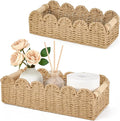 Dahey 2 Pcs Woven Paper Rope Toilet Paper Storage Basket for Over Toilet Storage Shelf Scalloped Edge Toilet Tank Basket with Handles for Organizing, Bathroom Countertop Living Room Bedroom Home Decor